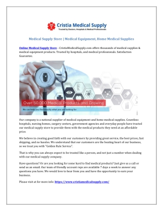 Online Medical Supply Store