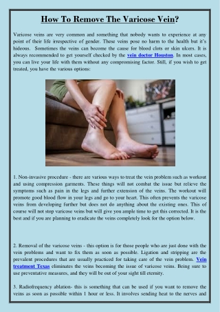 How To Remove The Varicose Vein?