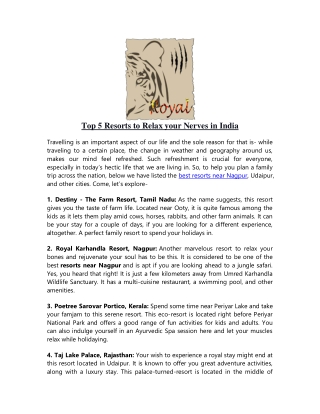Top 5 Resorts to Relax your Nerves in India