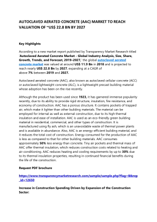 AUTOCLAVED AERATED CONCRETE (AAC) MARKET TO REACH VALUATION OF ~US$ 22.8 BN BY 2027