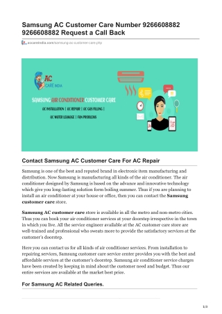 Samsung AC Customer Care Number 9266608882