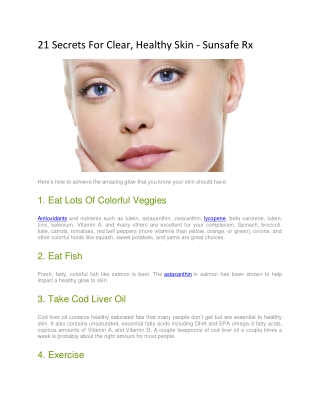21 Secrets For Clear, Healthy Skin - Sunsafe Rx