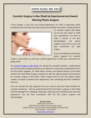 Cosmetic Surgery in Abu Dhabi by Experienced and Award-Winning Plastic Surgeon