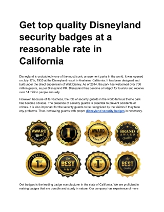 Get top quality Disneyland security badges at a reasonable rate in California
