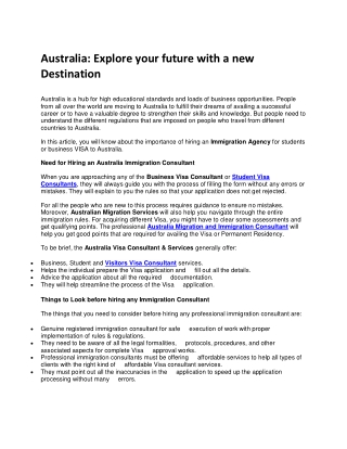 Australia: Explore your future with a new Destination