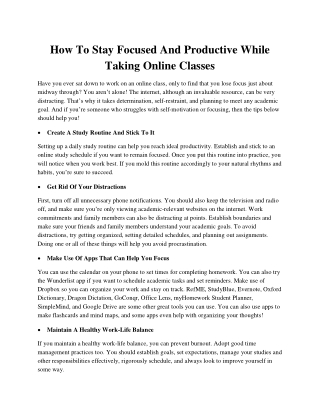 How To Stay Focused And Productive While Taking Online Classes
