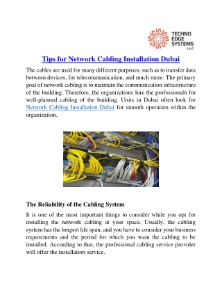 What are the Tips for Network Cabling Installation Dubai?