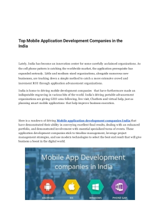 Top Mobile Application Development Companies in the India