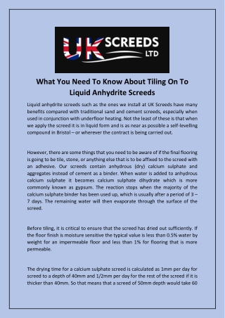 What You Need To Know About Tiling On To Liquid Anhydrite Screeds