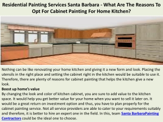 Residential Painting Services Santa Barbara - What Are The Reasons To Opt For Cabinet Painting For Home Kitchen?