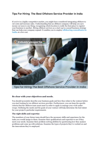 Tips For Hiring The Best Offshore Services Providers In India