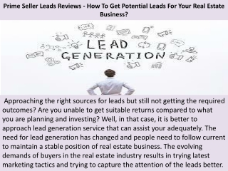 Prime Seller Leads Reviews - How To Get Potential Leads For Your Real Estate Business?