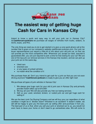The easiest way of getting huge Cash for Cars in Kansas City