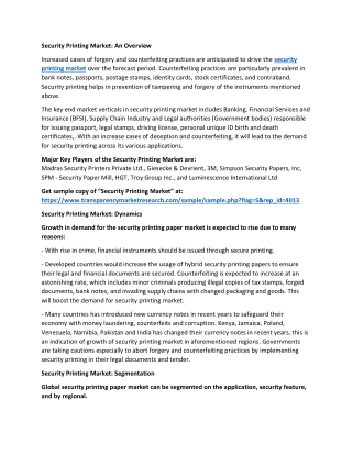 Security Printing Market 2019 Analysis, Future Opportunities and Market Forecast To 2027