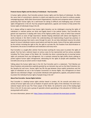 Protects Human Rights and the Liberty of Individuals - Paul Conrathe