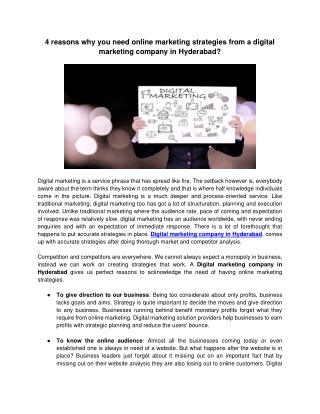4 reasons why you need online marketing strategies from a digital marketing company in Hyderabad?