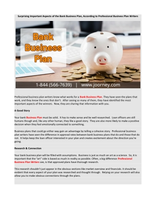 Surprising Important Aspects of the Bank Business Plan, According to Professional Business Plan Writers