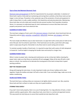 Tips to Clean And Maintain Electronic Tools