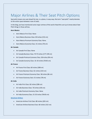 Major Airlines & Their Seat Pitch Options