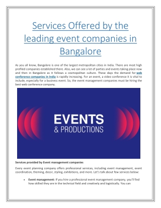 Services Offered by the leading event companies in Bangalore