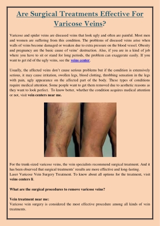 Are Surgical Treatments Effective For Varicose Veins?