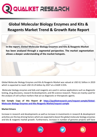 Molecular Biology Enzymes and Kits & Reagents Market Assessment, Opportunities, Insight, Trends, Key Players – Analysis