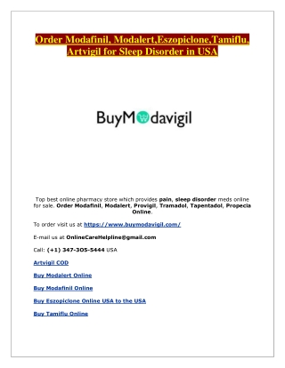 Order Modafinil, Modalert,Eszopiclone,Tamiflu, Artvigil for Sleep Disorder in USA