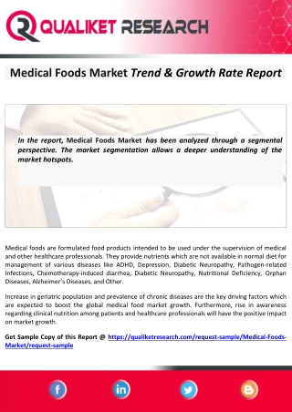 Global Medical Foods MarketSize, Share, Trend, Growth, Application and forecast Analysis Report 2020