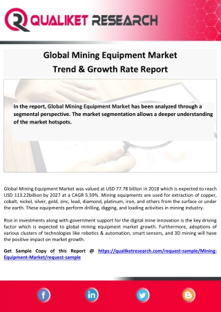 Global Mining Equipment MarketTop Competitors, Application, Price Structure, Cost Analysis, Regional Growth