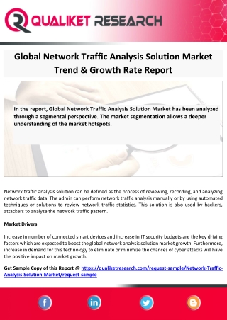 Network Traffic Analysis Solution Market Application, Manufactures, Growth rate and Regional Analysis Report 2020