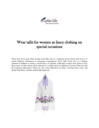 Wear tallit for women as fancy clothing on special occasions