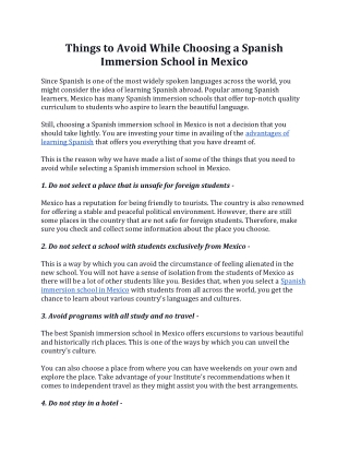 Things to Avoid While Choosing a Spanish Immersion School in Mexico