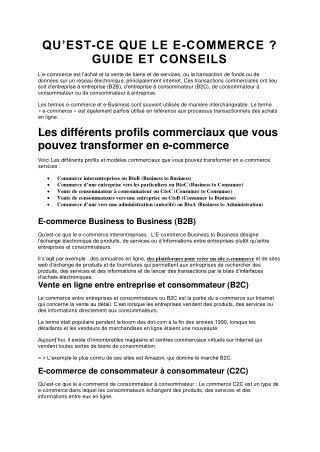 QU’EST-CE QUE LE E-COMMERCE ? GUIDE ET CONSEILS