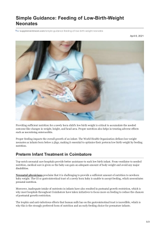 Simple Guidance: Feeding of Low-Birth-Weight Neonates