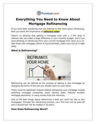 Everything You Need to Know About Mortgage Refinancing - Pureloan