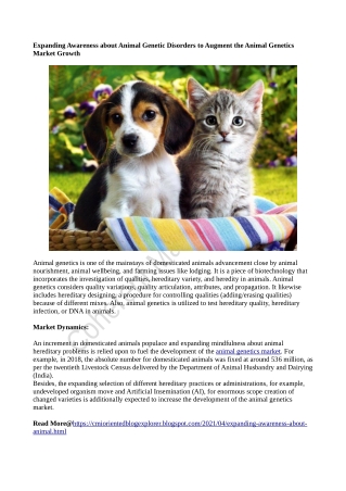 Expanding Awareness about Animal Genetic Disorders to Augment the Animal Genetics Market Growth