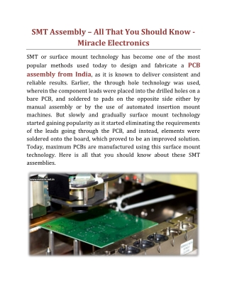 SMT Assembly – All That You Should Know - Miracle Electronics