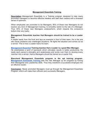 Management Essentials Training