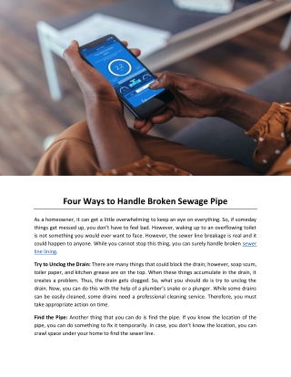 Four Ways to Handle Broken Sewage Pipe