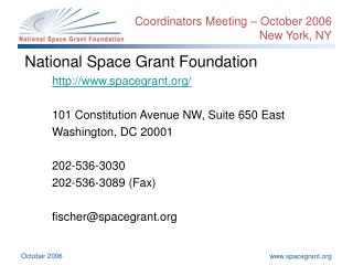 Coordinators Meeting – October 2006 New York, NY