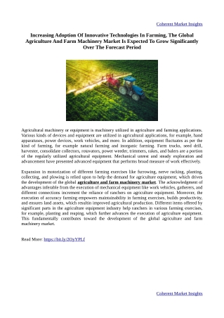 Agriculture and Farm Machinery Market - Global Opportunity Analysis, Industry Trends and Forecast