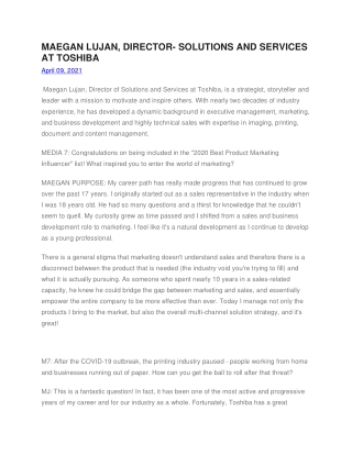 MAEGAN LUJAN, DIRECTOR- SOLUTIONS AND SERVICES AT TOSHIBA