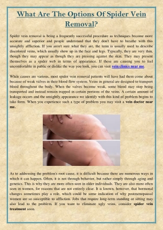 What Are The Options Of Spider Vein Removal?