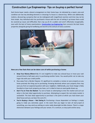Construction Lyx Engineering- Tips on buying a perfect home!