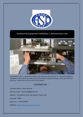 Commercial Equipment Installation | Axxonservices.com