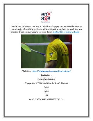 Badminton Coaching in Dubai | Engage sports.ae