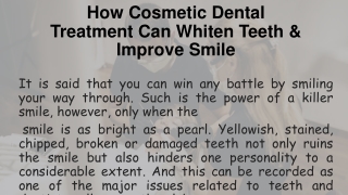 How Cosmetic Dental Treatment Can Whiten Teeth & Improve Smile