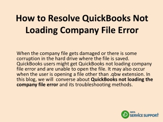 How to Resolve QuickBooks Not Loading Company File Error