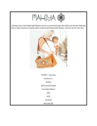 Baby Bag | Mahiya.com.au