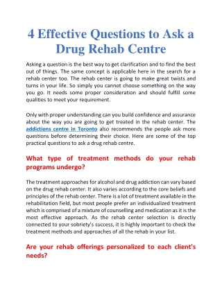 4 Effective Questions to Ask a Drug Rehab Centre